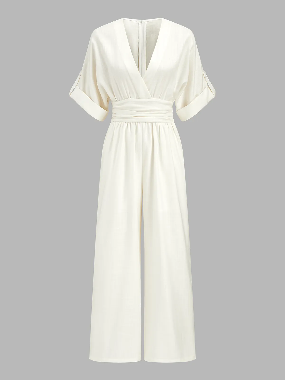 Tencel Blend Ruched Waist Wide Leg Jumpsuit sold by COMMENSE product image thumbnail 2