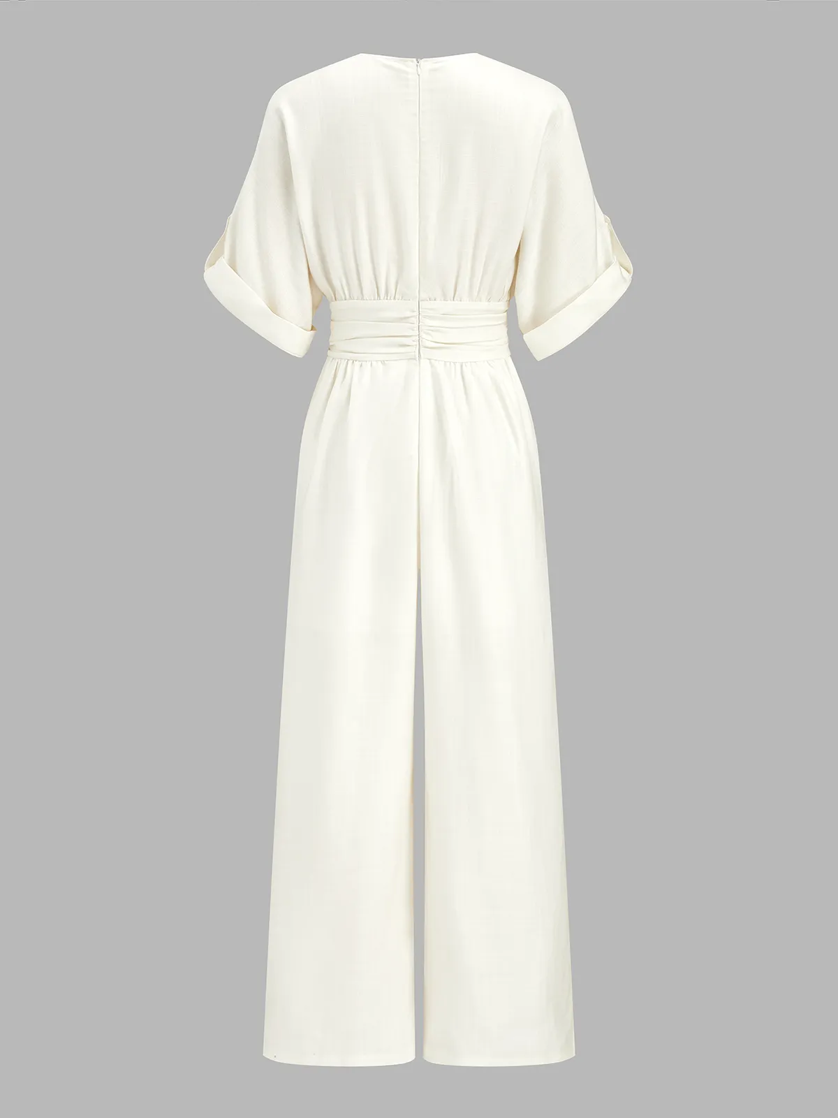 Tencel Blend Ruched Waist Wide Leg Jumpsuit sold by COMMENSE product image thumbnail 3