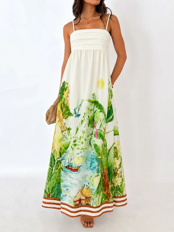 Linen Blend Printed Cami Maxi Dress made by COMMENSE