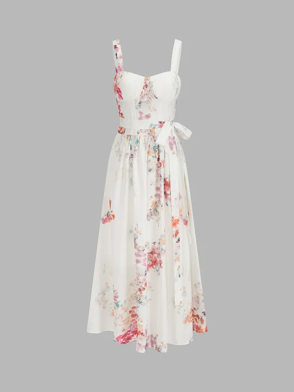 Cotton Watercolor Floral Corset Midi Dress made by COMMENSE