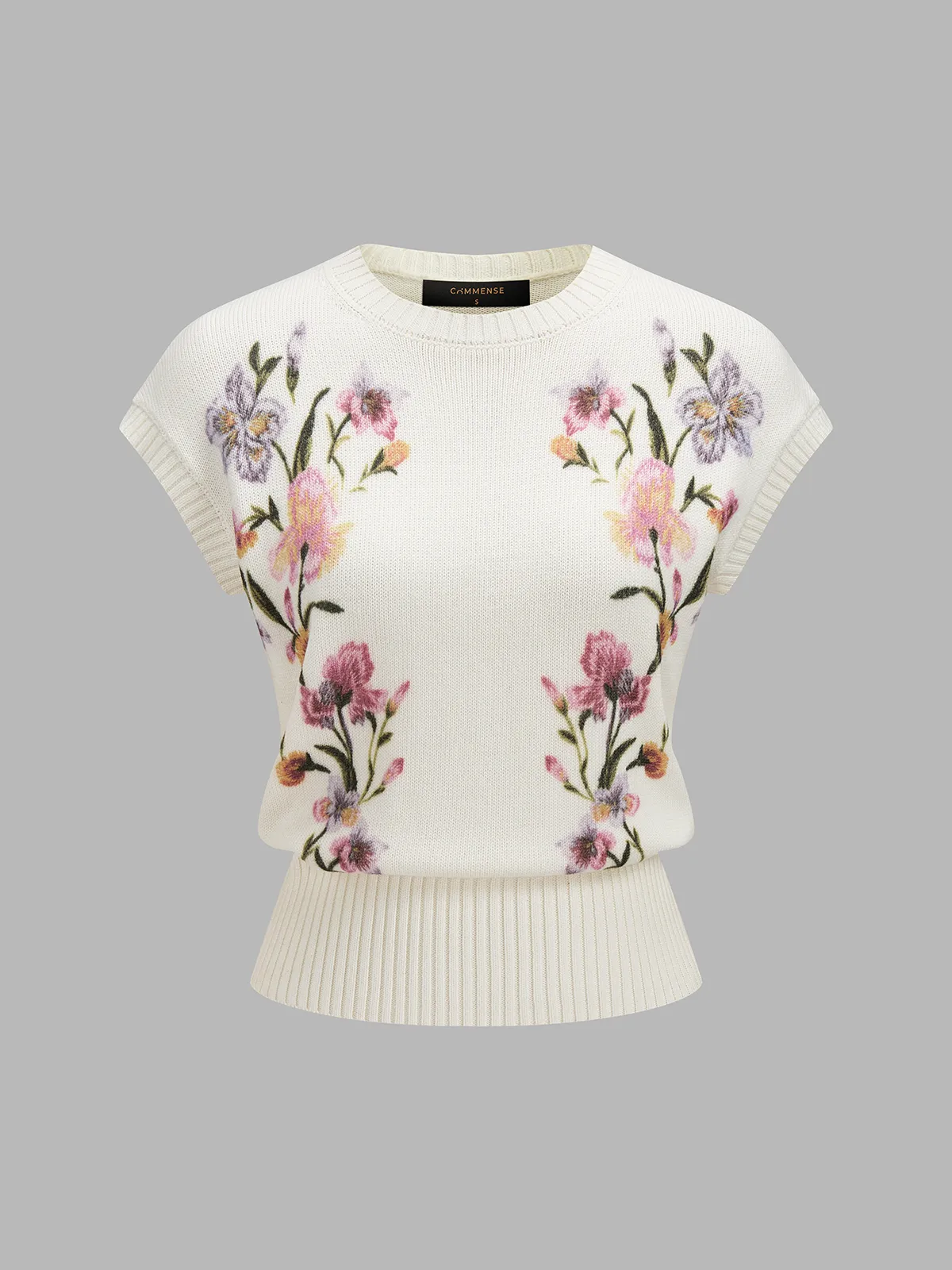 Floral Pattern Round Neck Knit Vest sold by COMMENSE