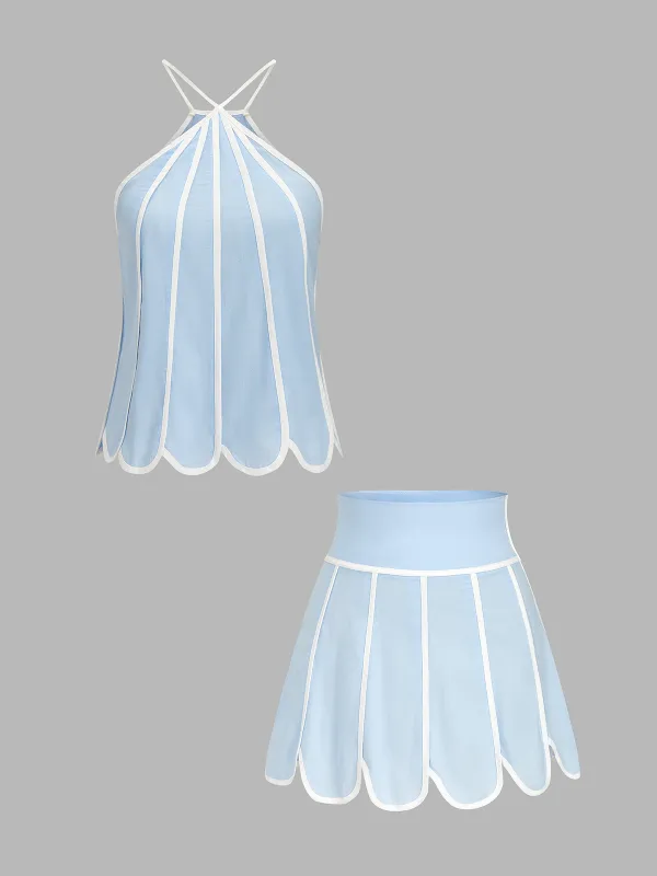 Scalloped Hem Halter Top & Mini Skirt Set made by COMMENSE