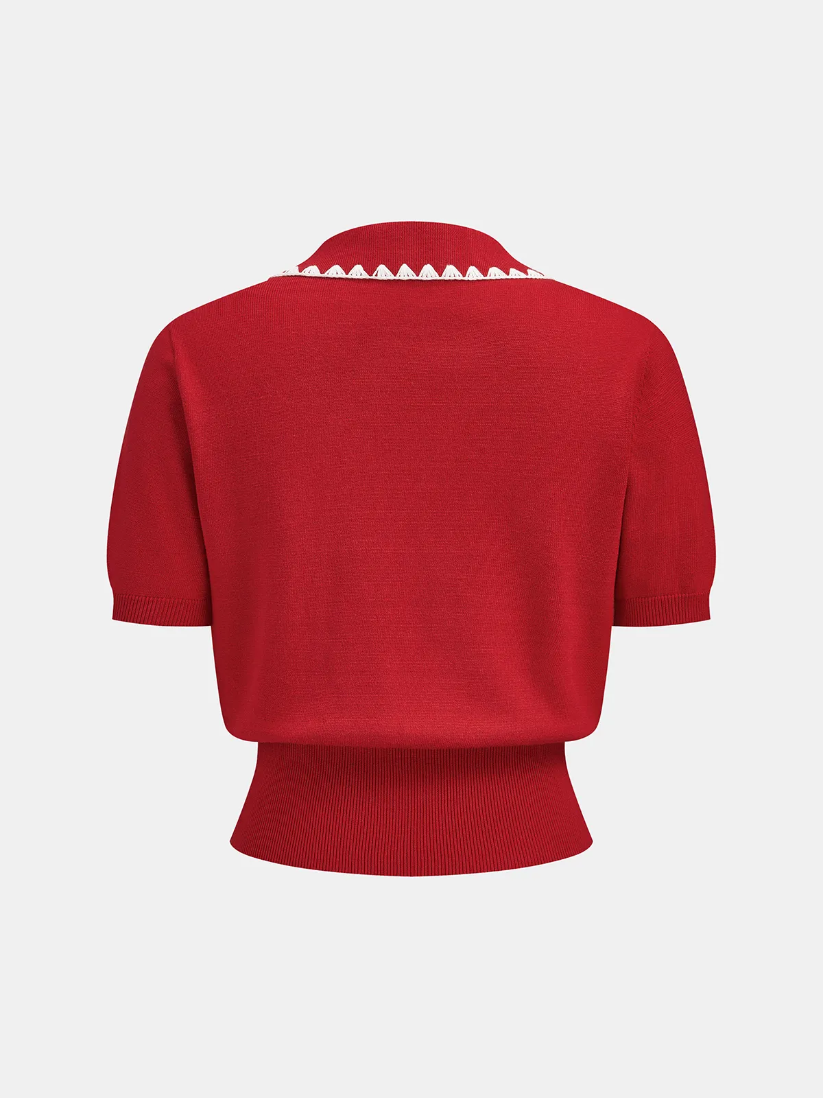Scallop Trim Collared Short Sleeve Knit Top sold by COMMENSE product image thumbnail 2