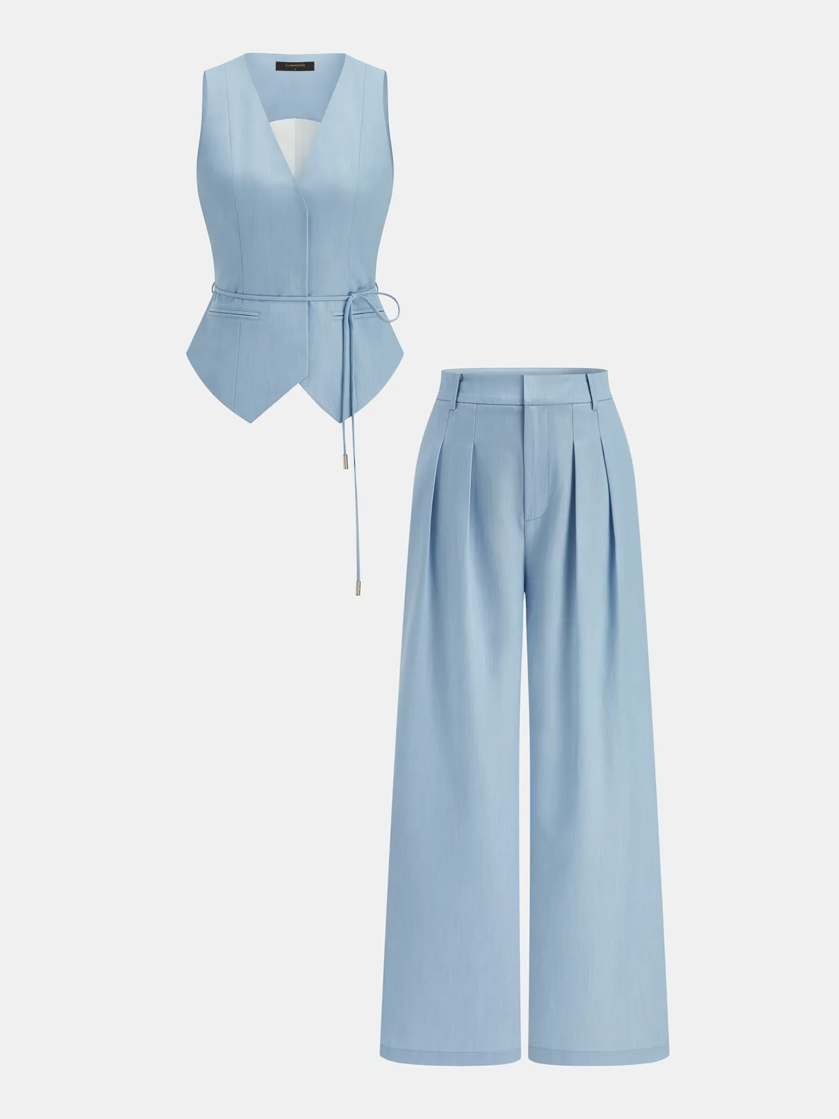 Belted Tailored Vest & Pleated Pants Set sold by COMMENSE