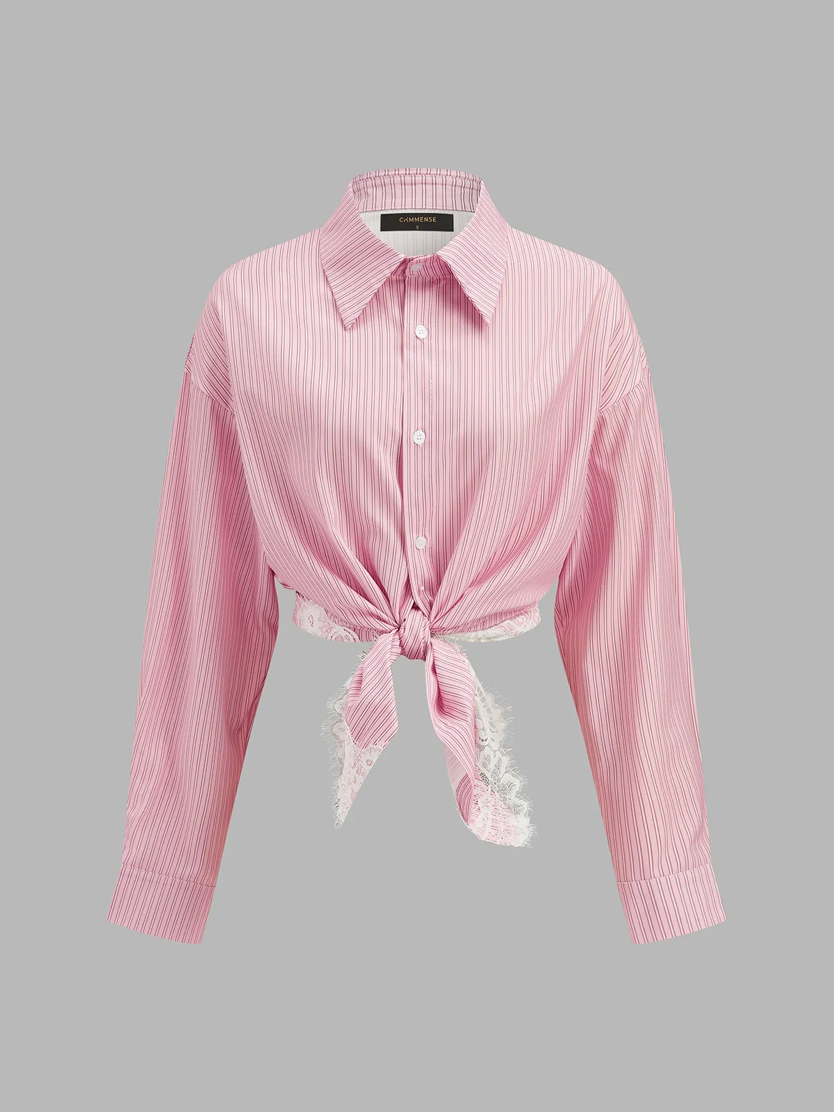 Lace Trim Striped Shirt & Shorts Set sold by COMMENSE product image thumbnail 3