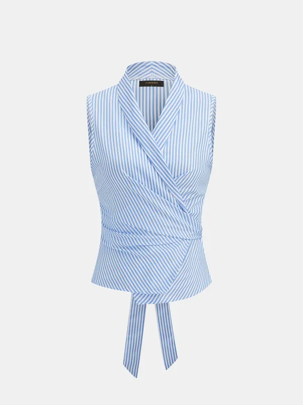 Striped Sleeveless Wrap Blouse made by COMMENSE