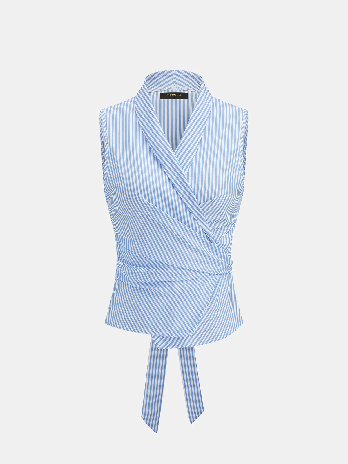 Striped Sleeveless Wrap Blouse sold by COMMENSE