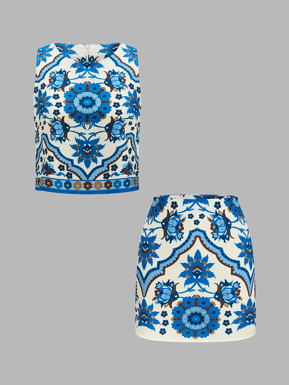 Floral Print Sleeveless Top & Mini Skirt Set sold by COMMENSE product image thumbnail 2