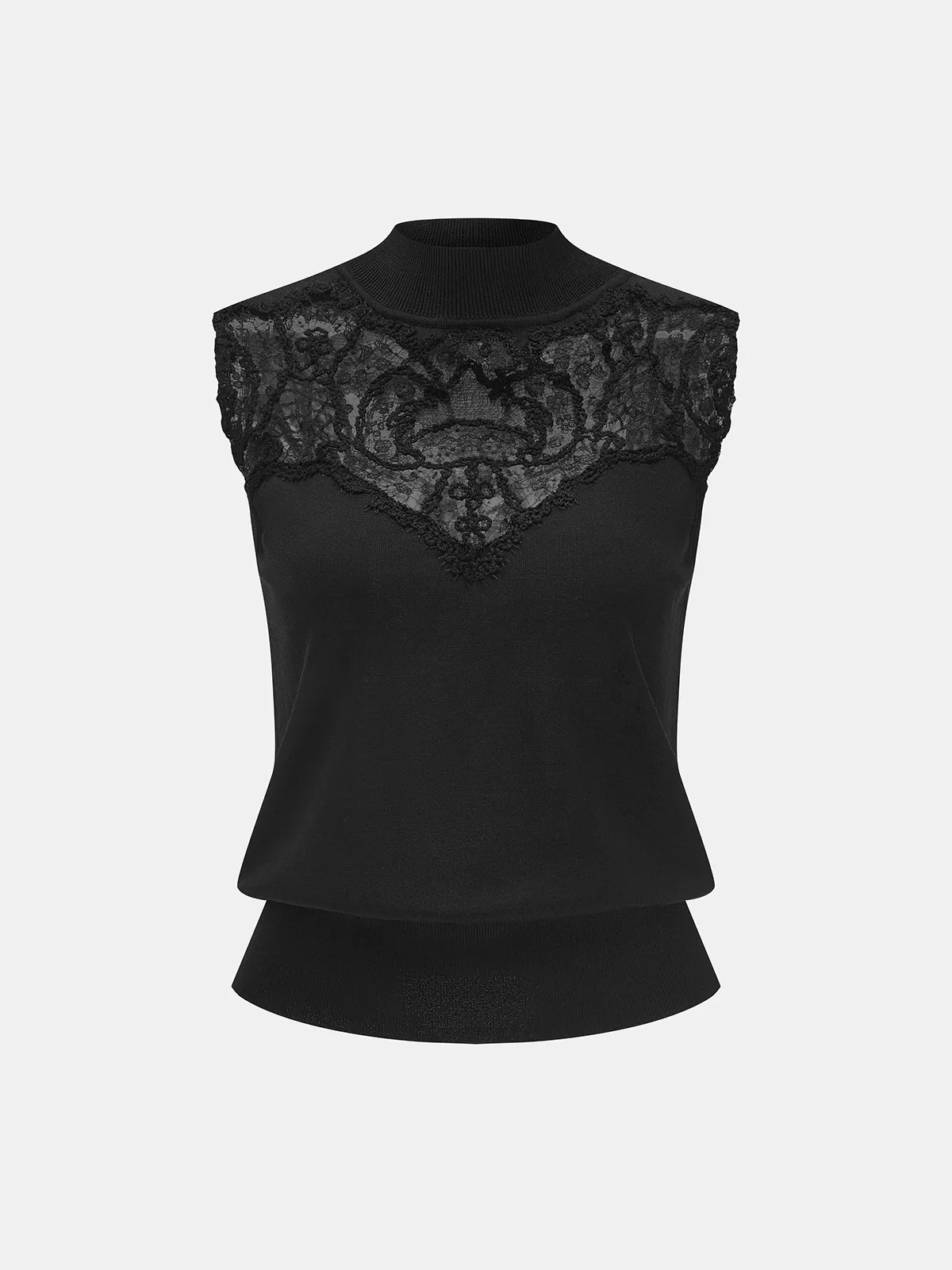 Lace Panel Mock Neck Knit Tank Top sold by COMMENSE product image thumbnail 3