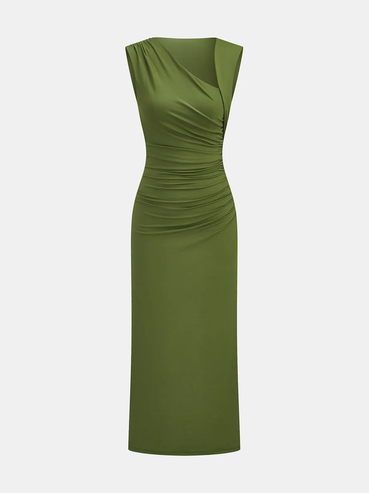 Asymmetric Ruched Bodycon Midi Dress sold by COMMENSE product image thumbnail 3