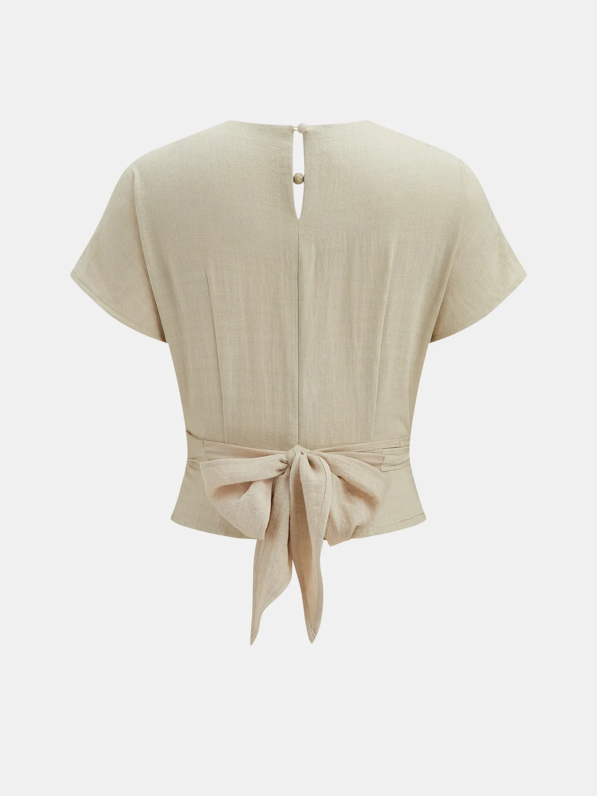 Tie-Back Wrap Crop Short Sleeve Blouse sold by COMMENSE product image thumbnail 3