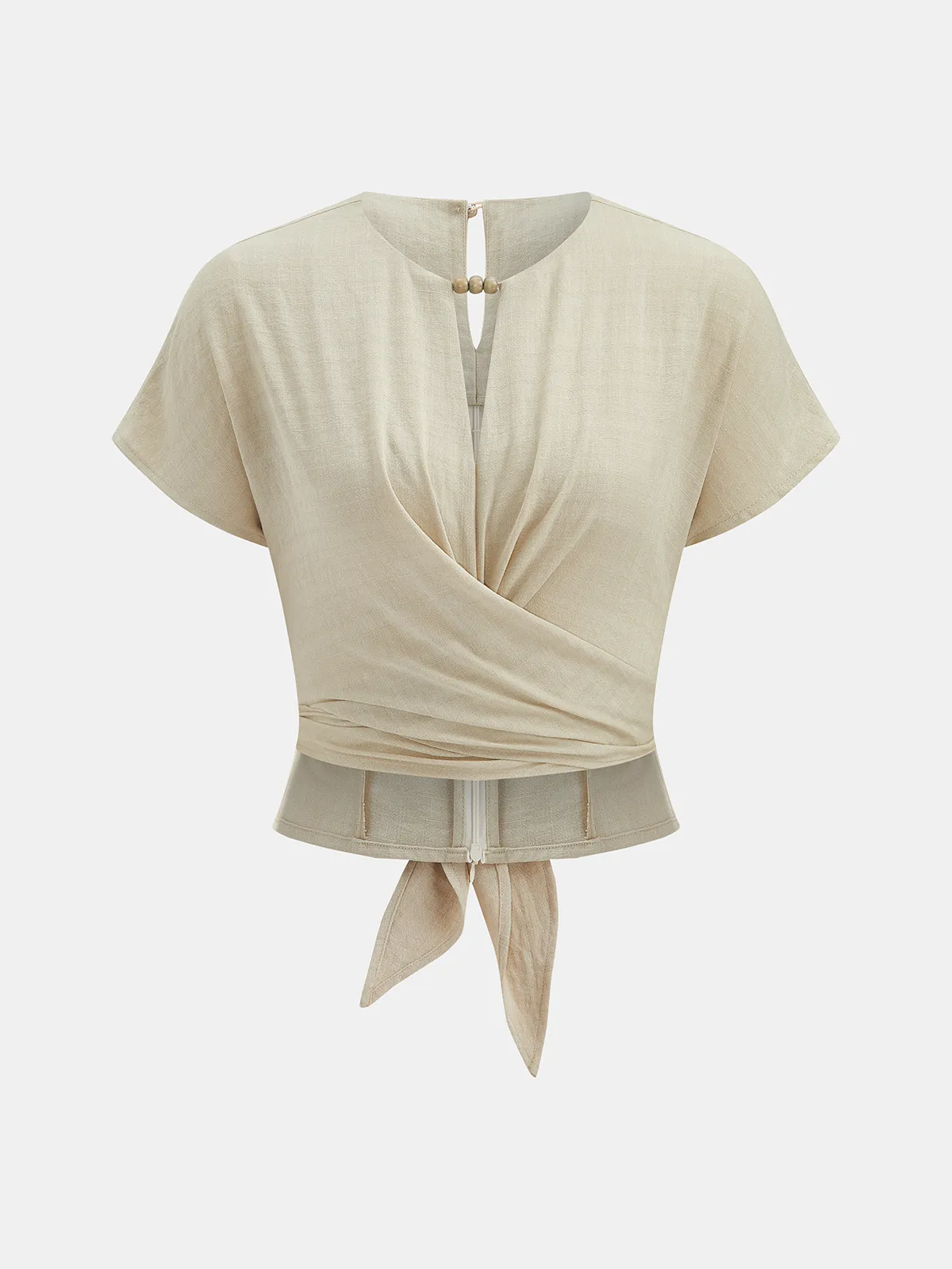 Tie-Back Wrap Crop Short Sleeve Blouse sold by COMMENSE product image thumbnail 2