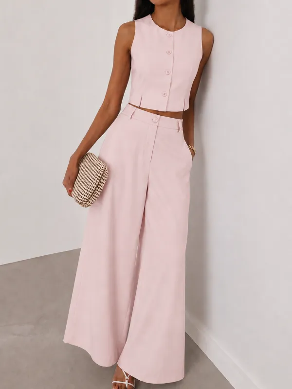 Tailored Crop Vest & Wide-Leg Pants Set made by COMMENSE