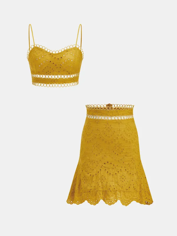 Eyelet Embroidered Cami Top & Skirt Set made by COMMENSE