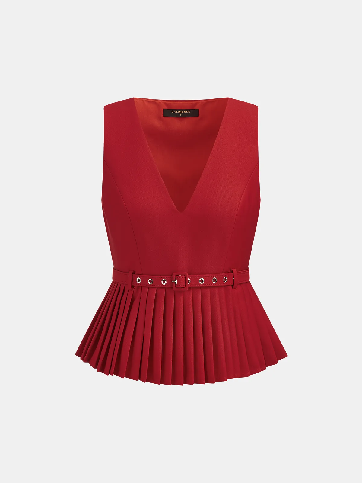 Pleated Belted V Neck Tank Top sold by COMMENSE