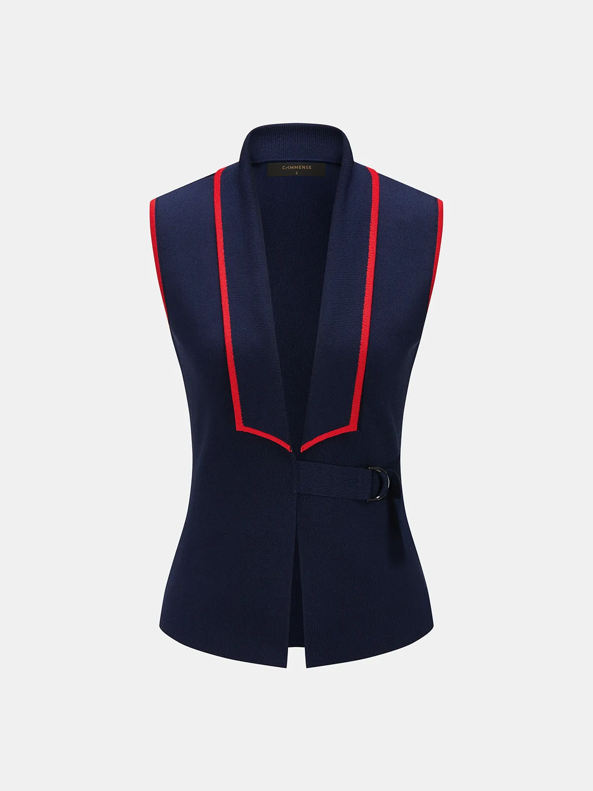 Buckle Detail Contrast Trim Knit Vest sold by COMMENSE