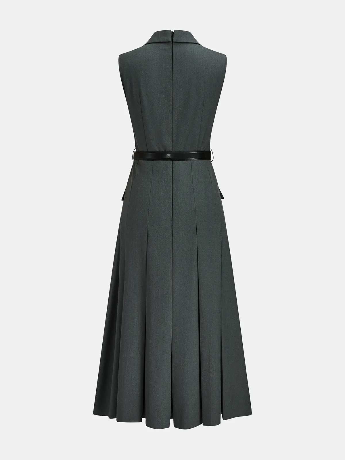Belted Collared Pleated Midi Dress sold by COMMENSE product image thumbnail 3