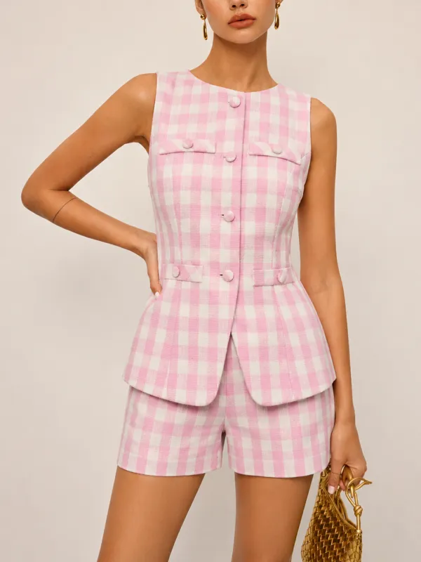Gingham Sleeveless Vest & Shorts Set made by COMMENSE
