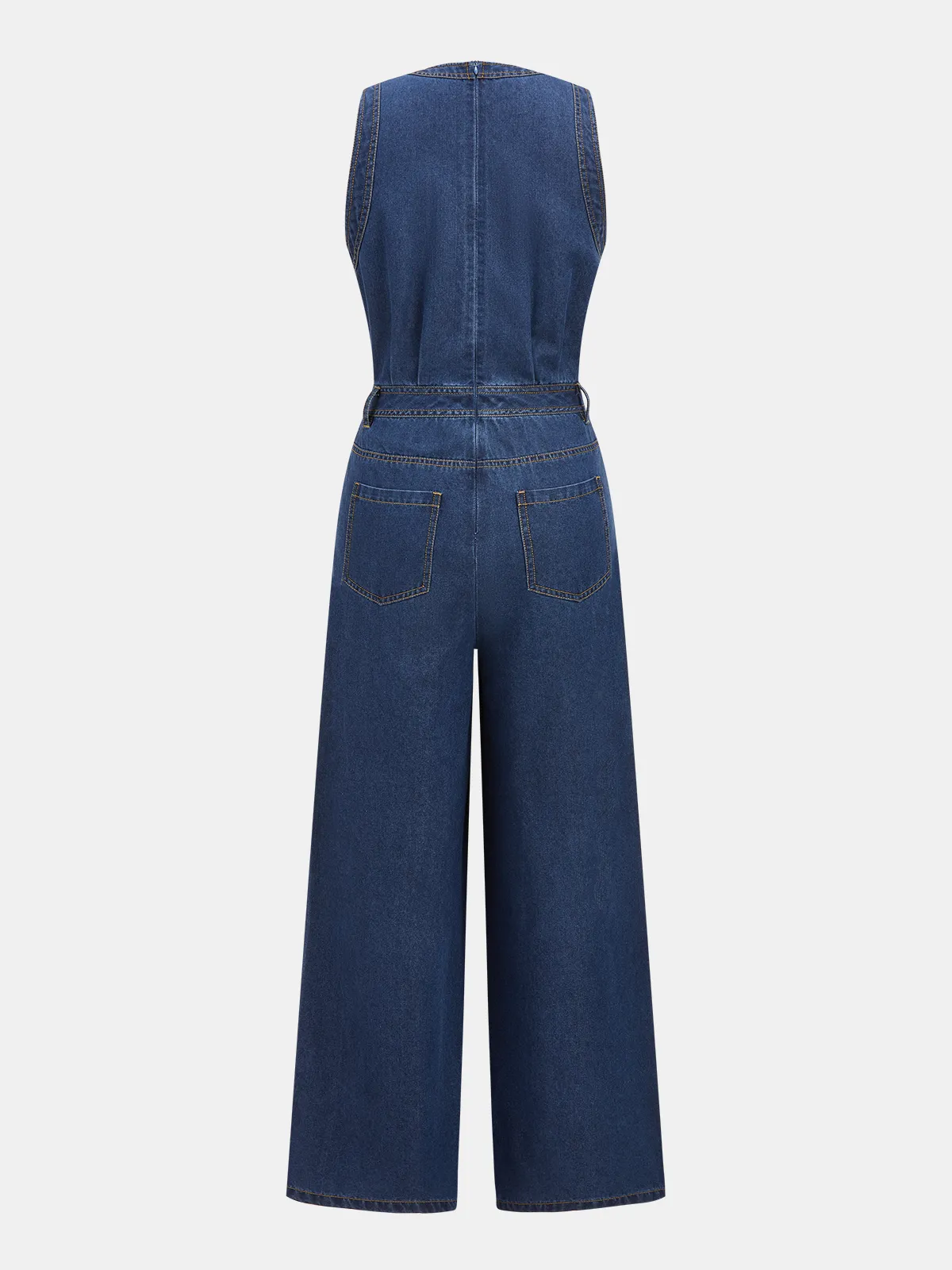 Denim V-Neck Sleeveless Jumpsuit sold by COMMENSE product image thumbnail 3