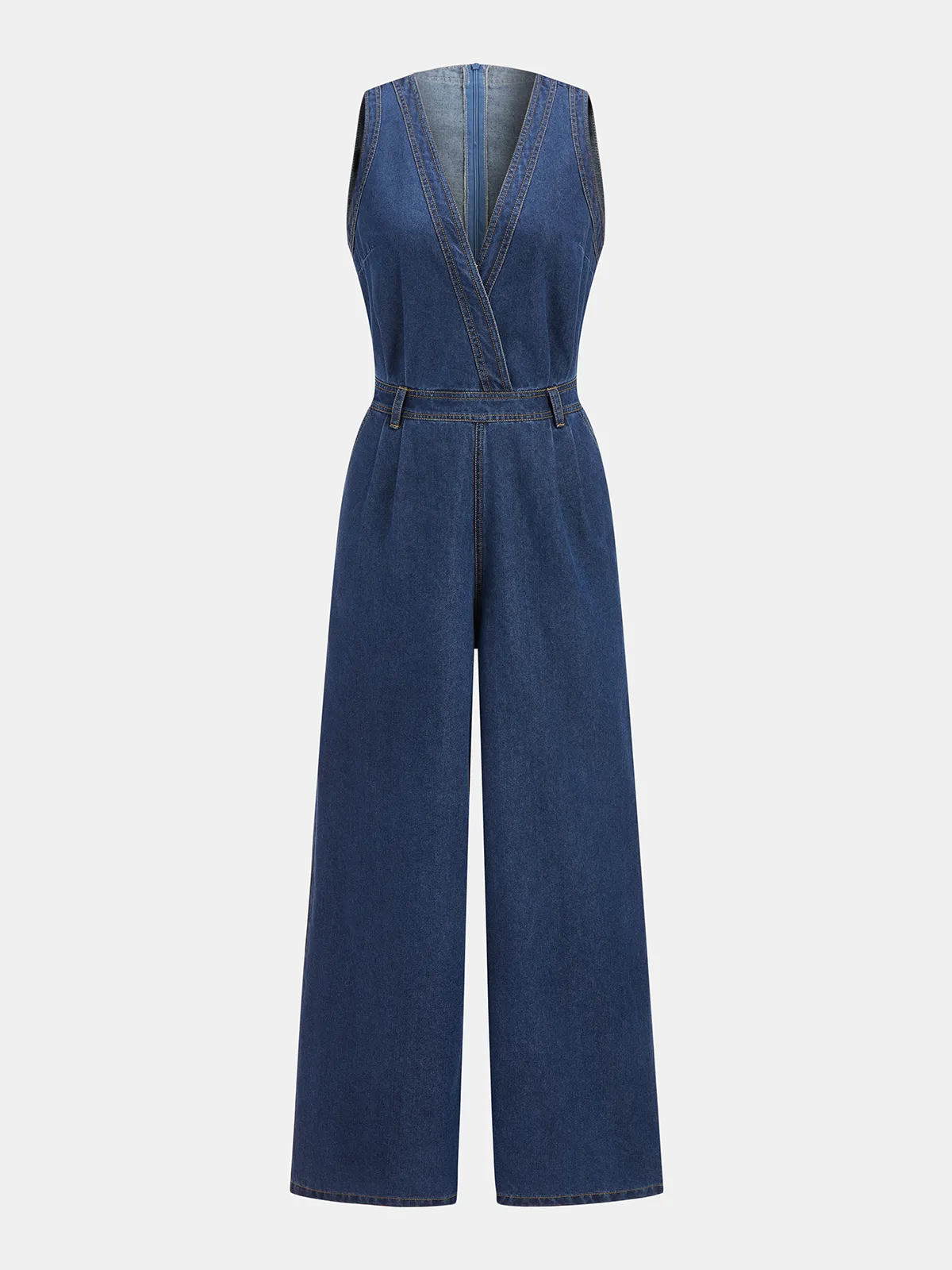 Denim V-Neck Sleeveless Jumpsuit sold by COMMENSE product image thumbnail 2