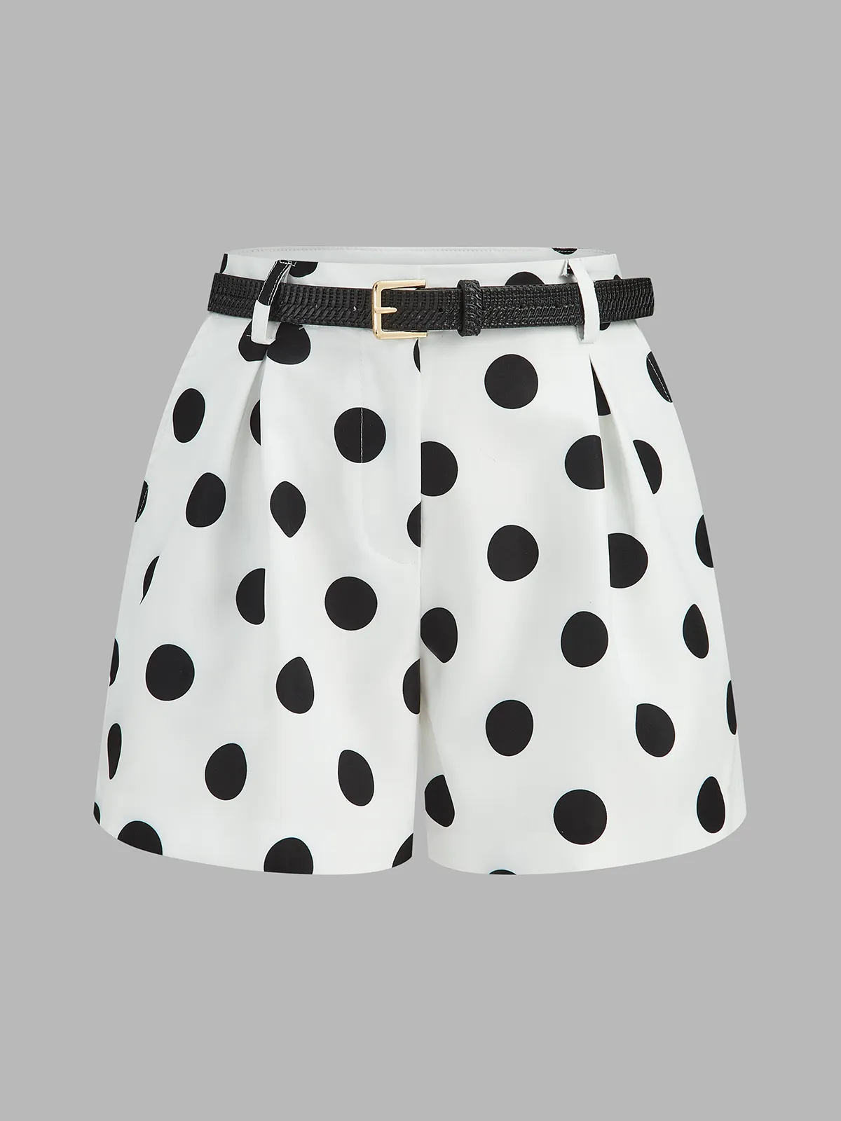 Belted Polka Dot Mid-Waist Shorts sold by COMMENSE