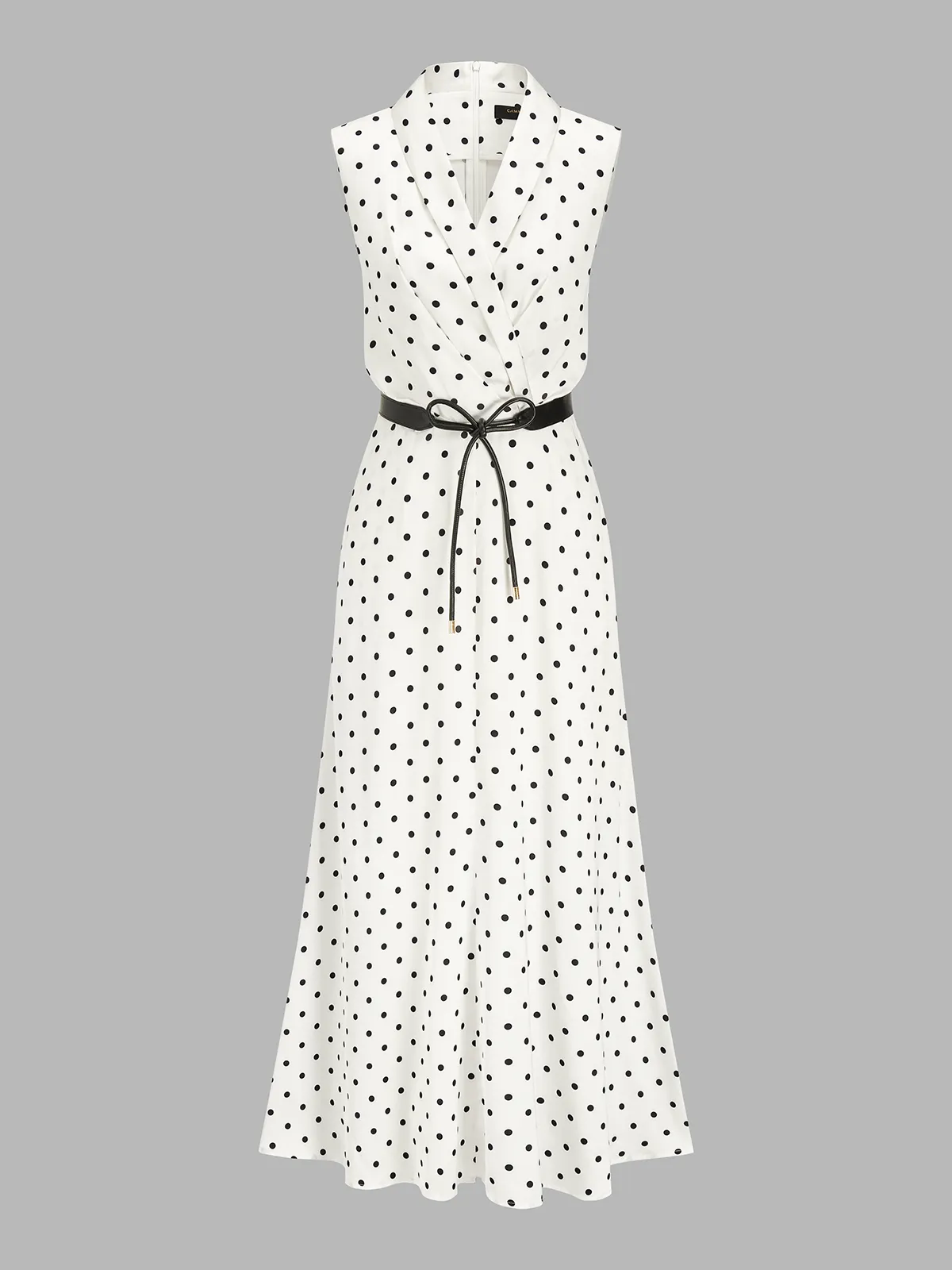 Polka Dot Sleeveless Belted Maxi Dress sold by COMMENSE