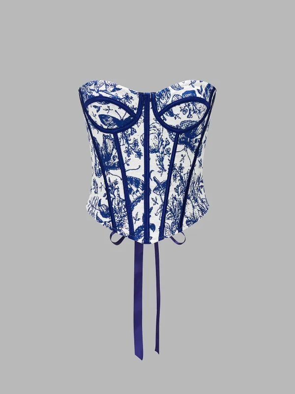 Strapless Butterfly Print Corset Top made by COMMENSE
