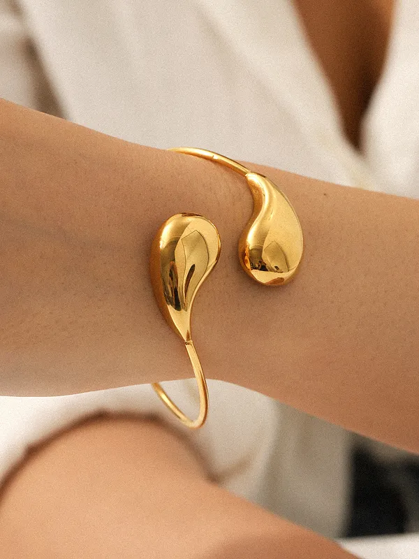 Double Teardrop Open Cuff Bracelet made by COMMENSE