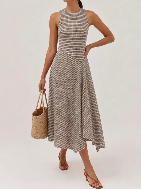 Textured Striped Sleeveless Asymmetrical Dress made by COMMENSE