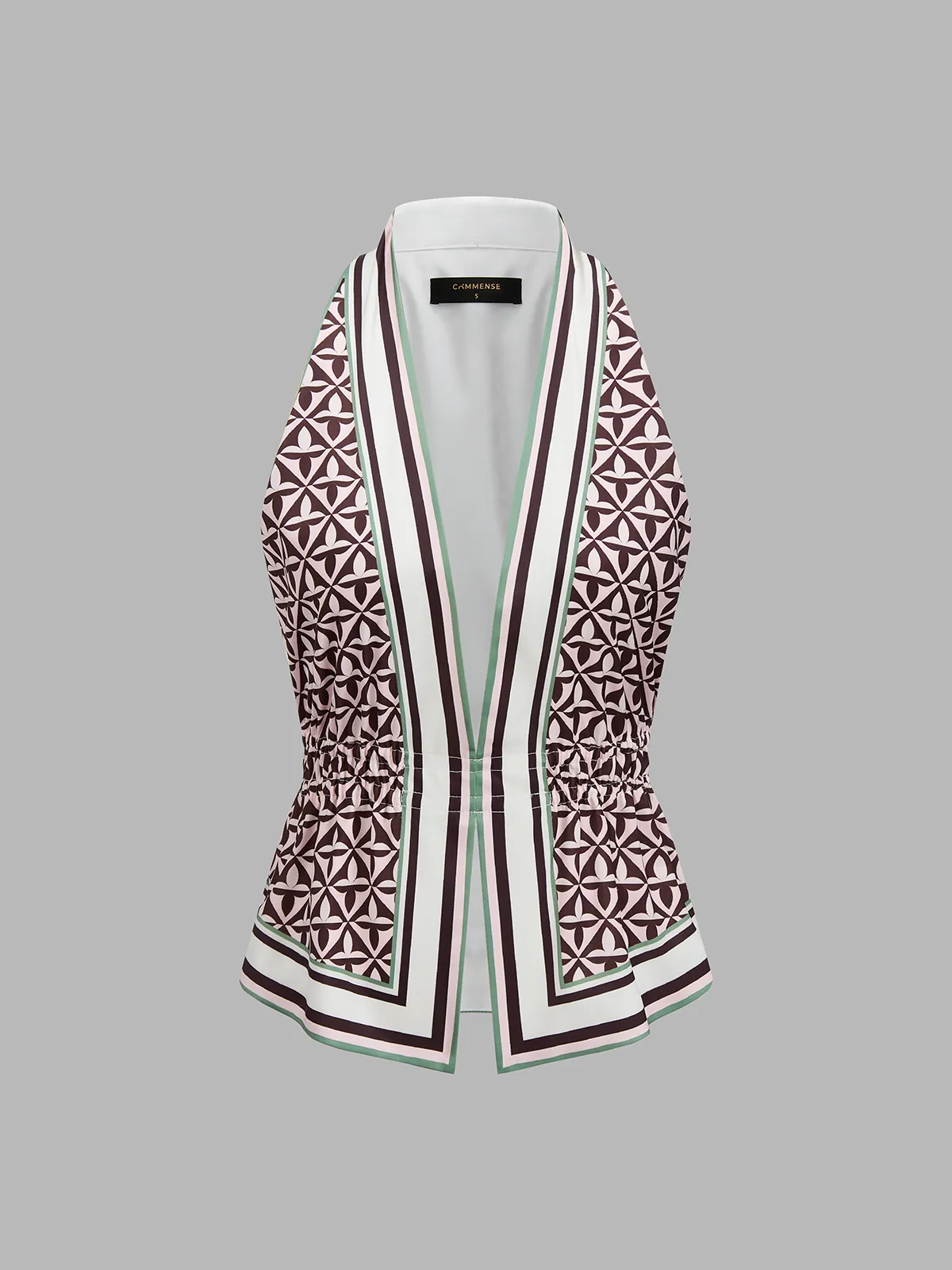 Geometric Print Cinched Waist Satin Top sold by COMMENSE product image thumbnail 2