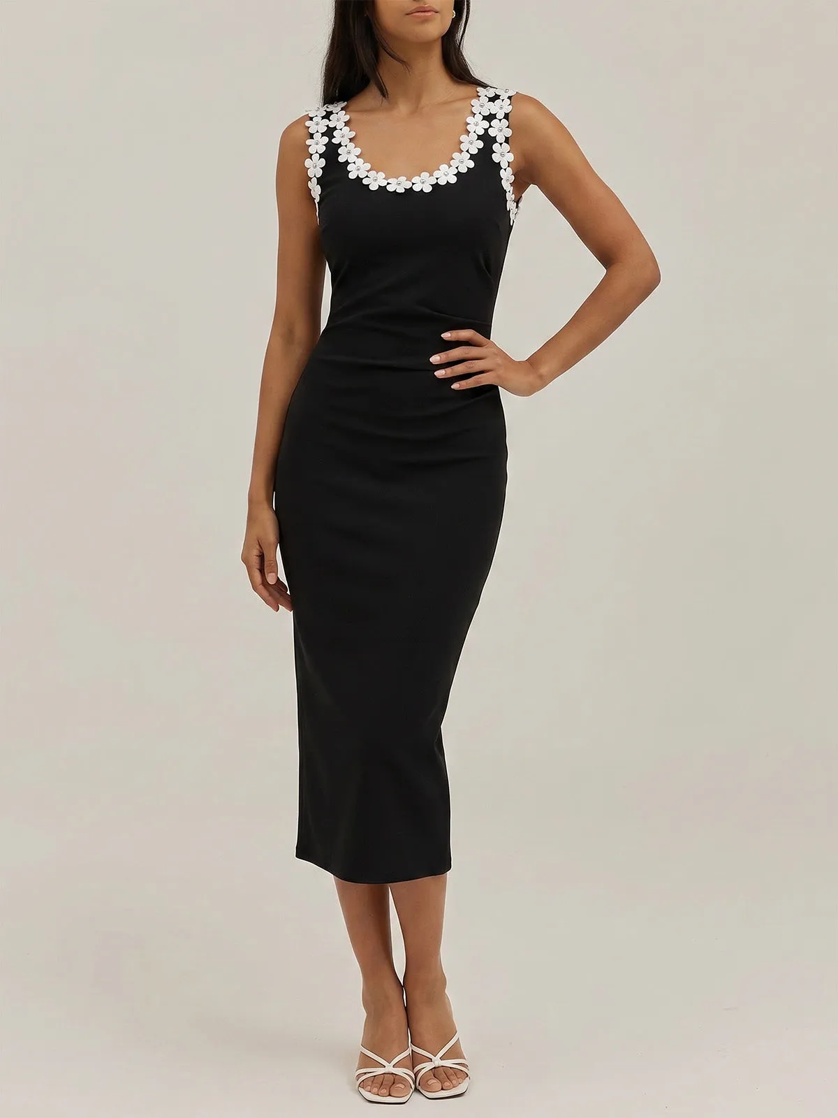3D Floral Neckline Bodycon Midi Dress sold by COMMENSE product image thumbnail 2