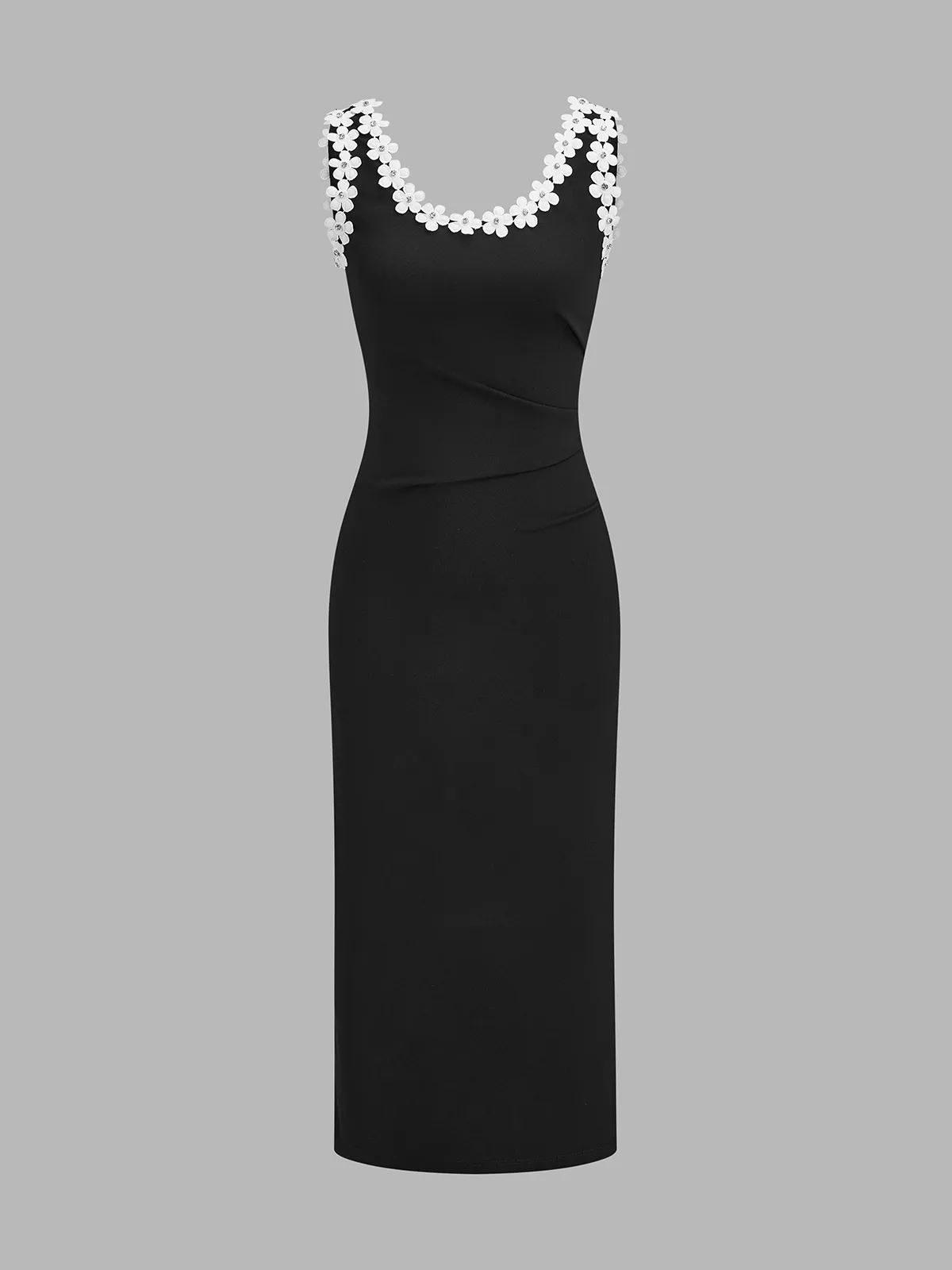 3D Floral Neckline Bodycon Midi Dress sold by COMMENSE product image thumbnail 3