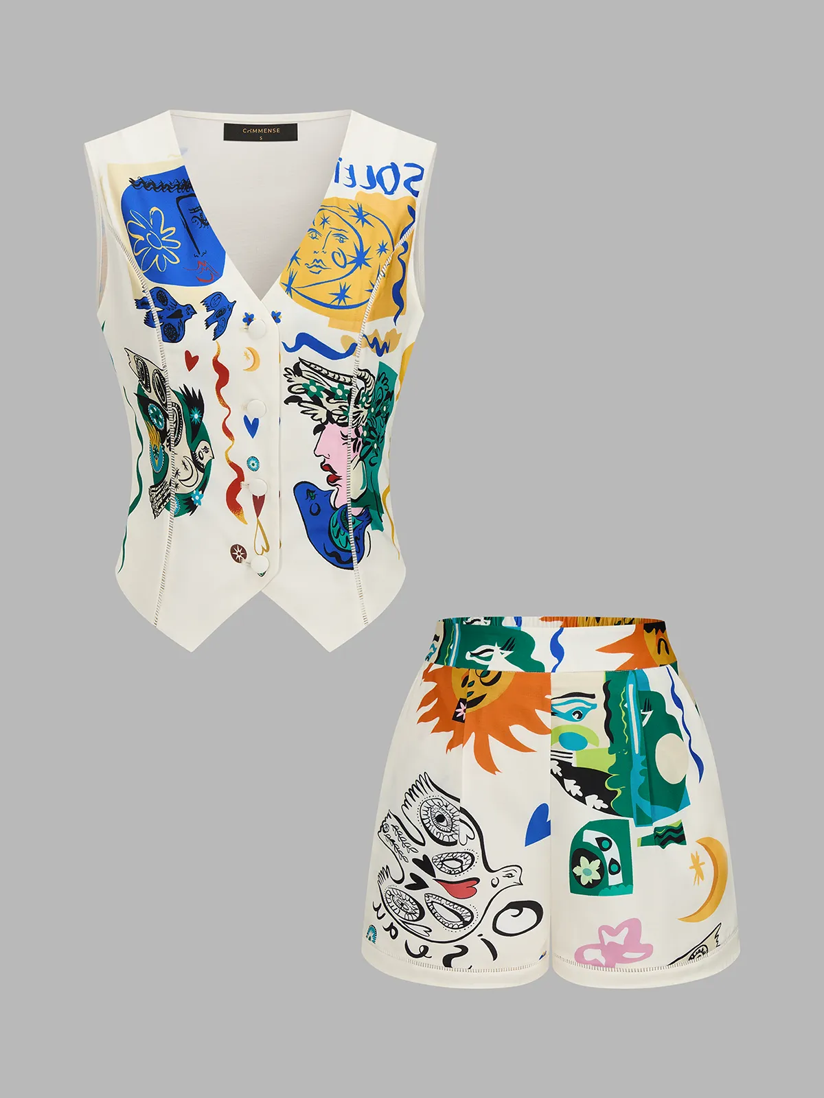 Abstract Art Print Vest & Shorts Set sold by COMMENSE product image thumbnail 2