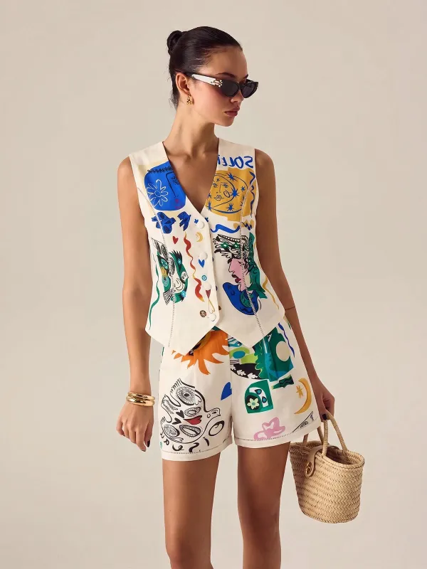 Abstract Art Print Vest & Shorts Set made by COMMENSE