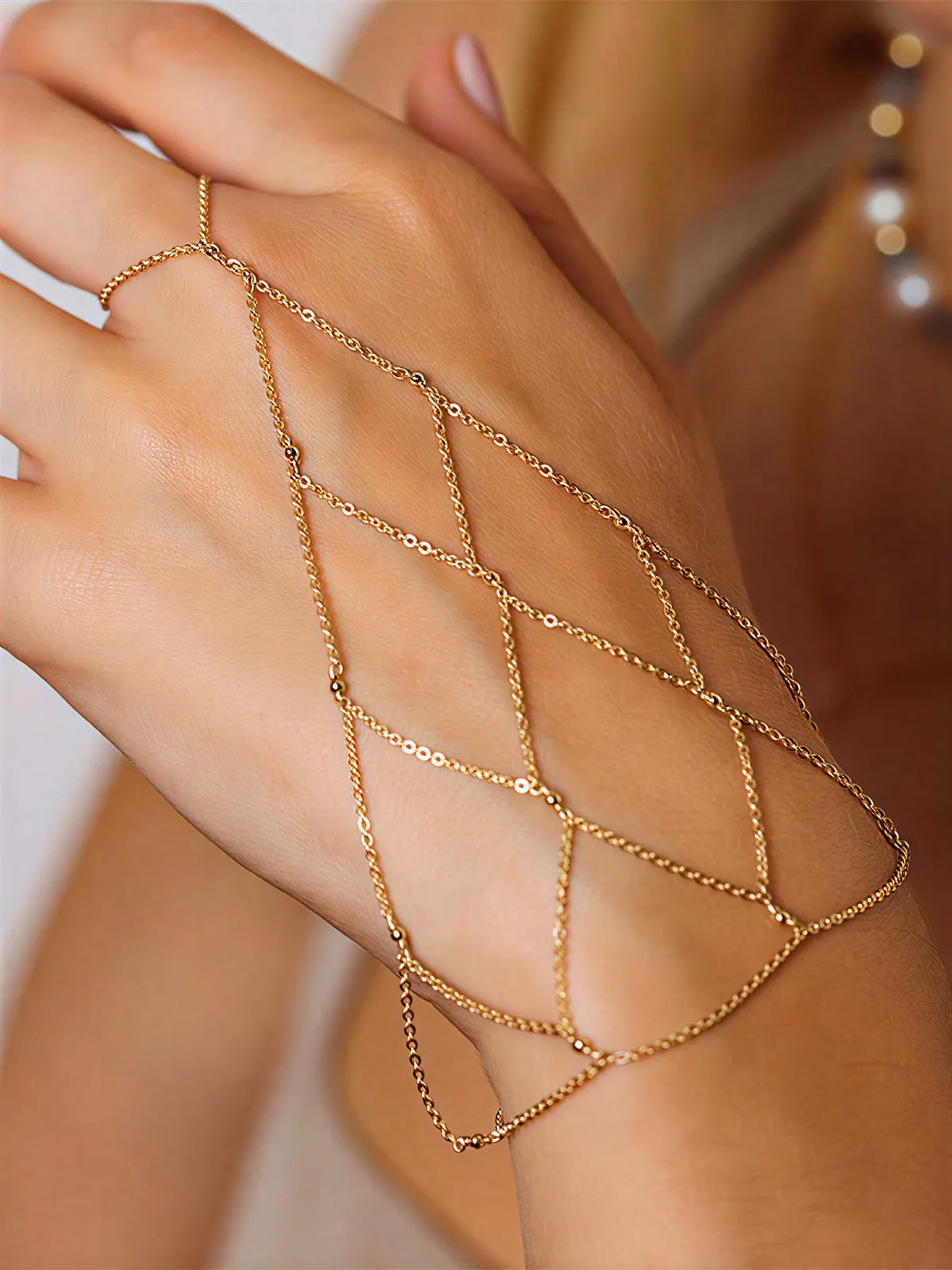 Fishnet Mesh Hand Finger Bracelet sold by COMMENSE