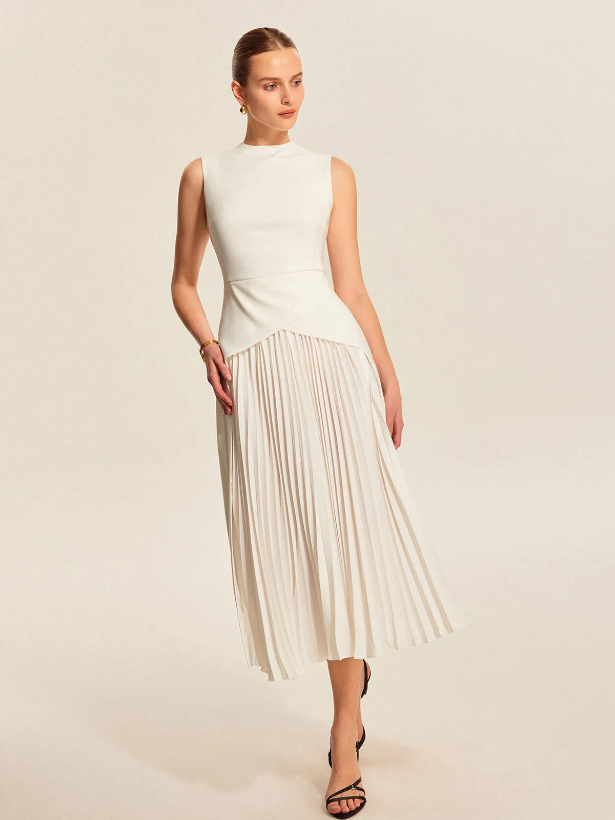 Sleeveless Pleated Midi Dress in Updated Fabric sold by COMMENSE