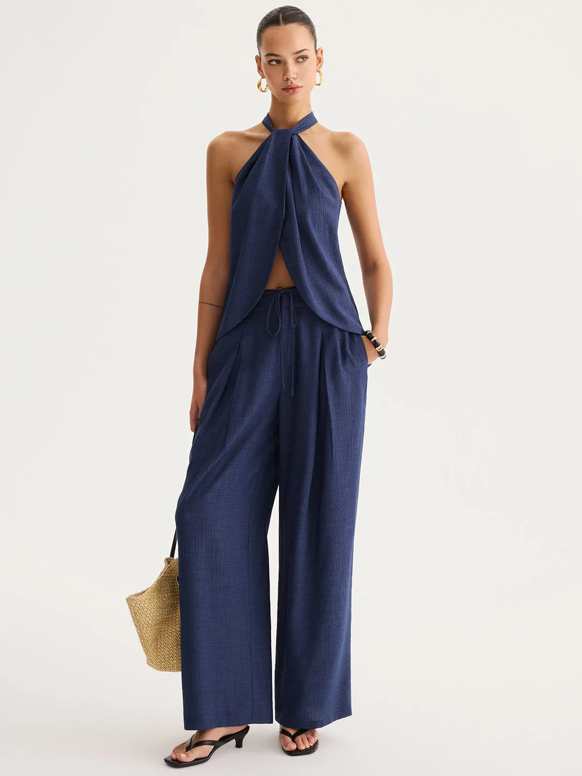 Slit-Front Halter Top & Wide Leg Pants Set sold by COMMENSE product image thumbnail 5