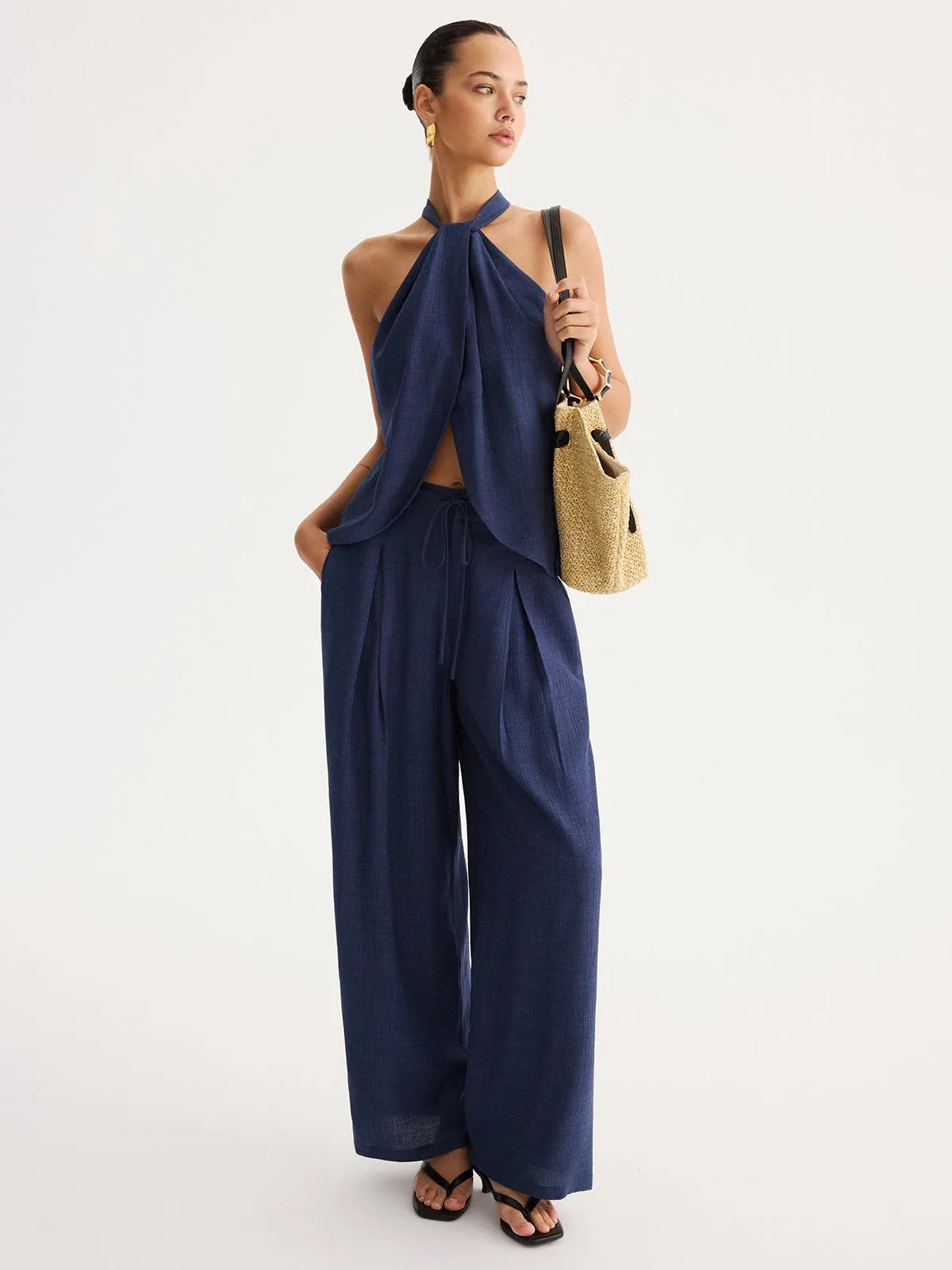 Slit-Front Halter Top & Wide Leg Pants Set sold by COMMENSE product image thumbnail 2