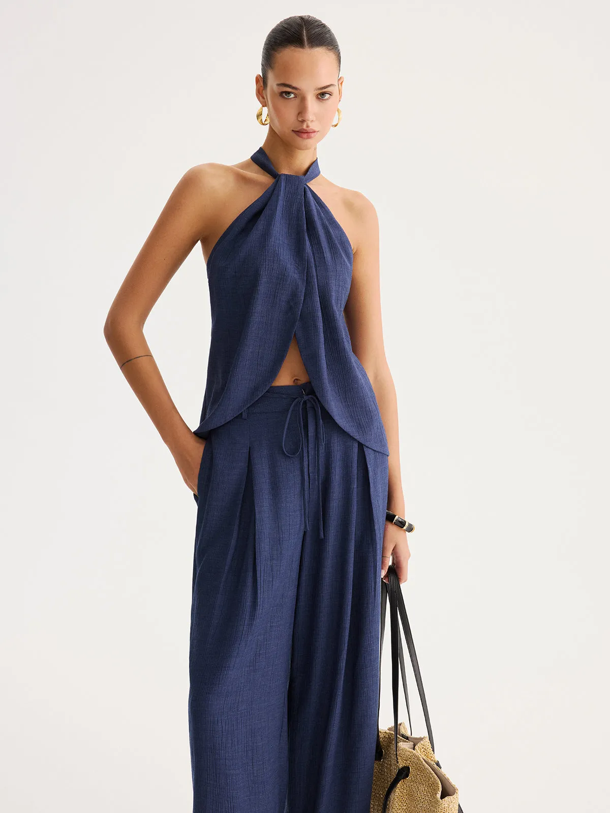 Slit-Front Halter Top & Wide Leg Pants Set sold by COMMENSE product image thumbnail 3