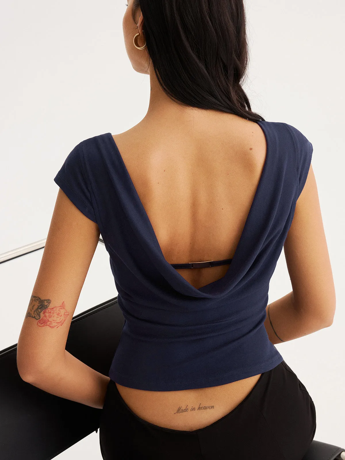 Double-Layer Front Cowl Back Cap Sleeve Top sold by COMMENSE product image thumbnail 2