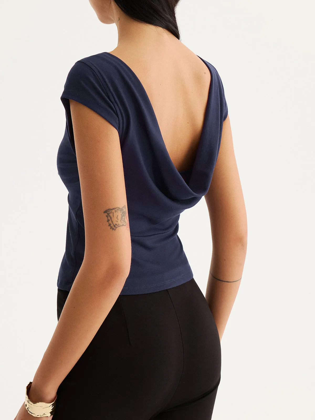 Double-Layer Front Cowl Back Cap Sleeve Top sold by COMMENSE product image thumbnail 3
