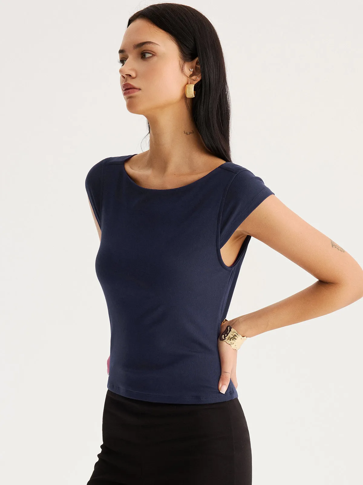 Double-Layer Front Cowl Back Cap Sleeve Top sold by COMMENSE product image thumbnail 4