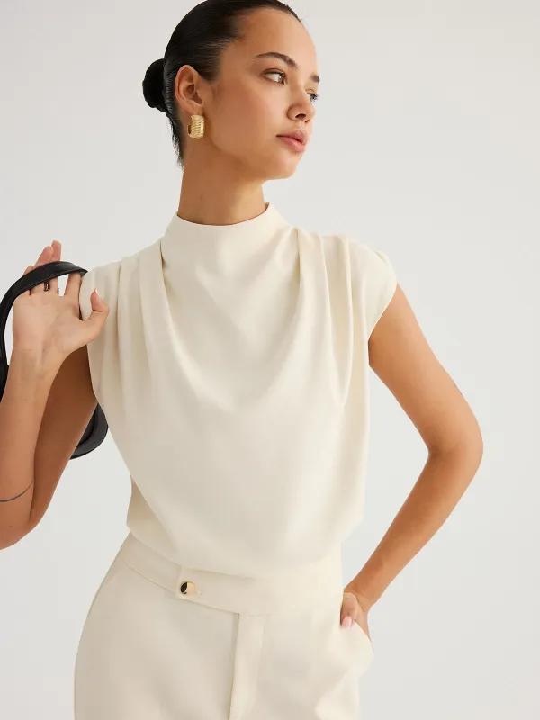 Draped High-Neck Cap Sleeve Blouse made by COMMENSE