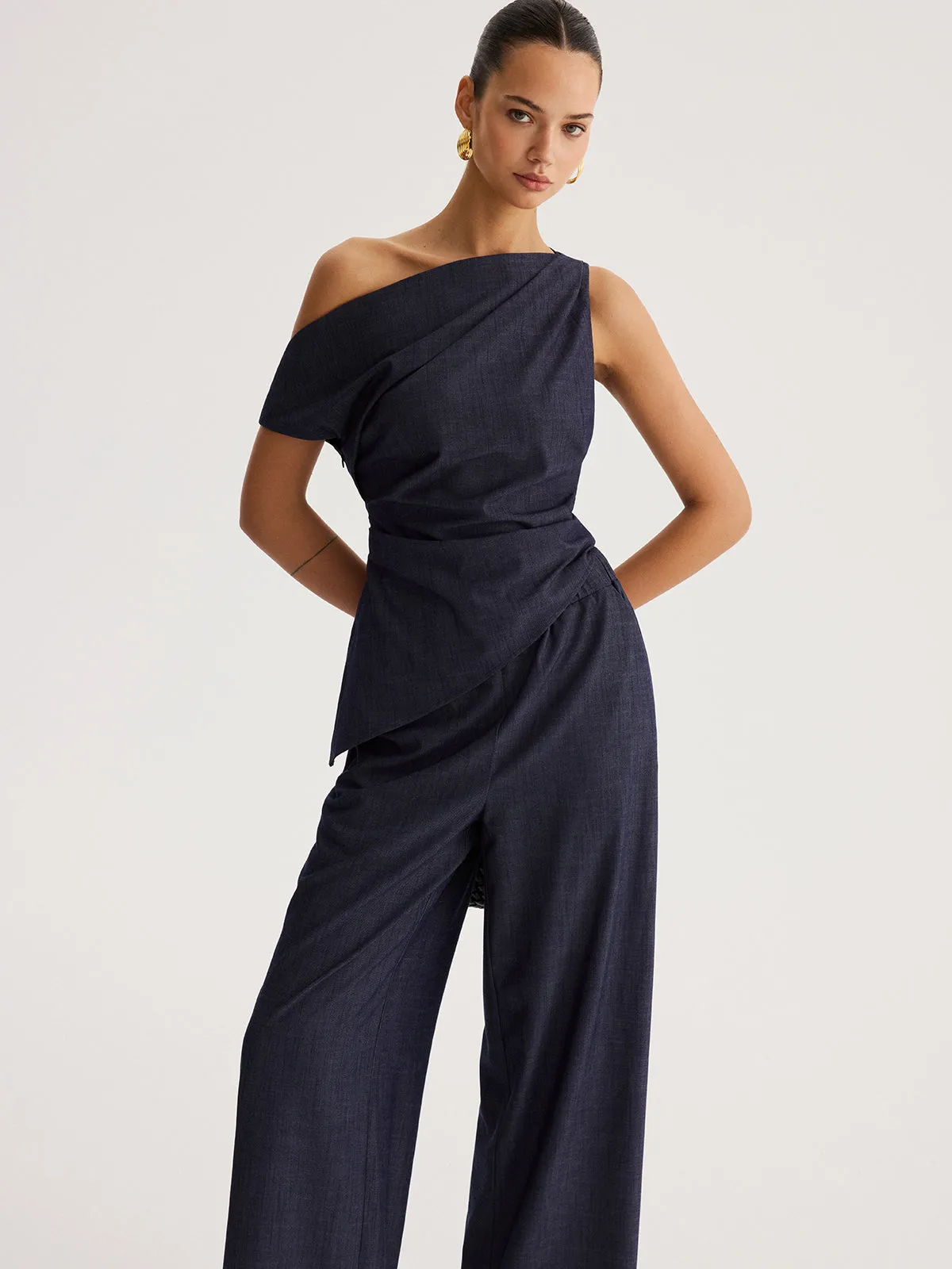 Asymmetrical Off-Shoulder Top & Pants Set sold by COMMENSE product image thumbnail 4