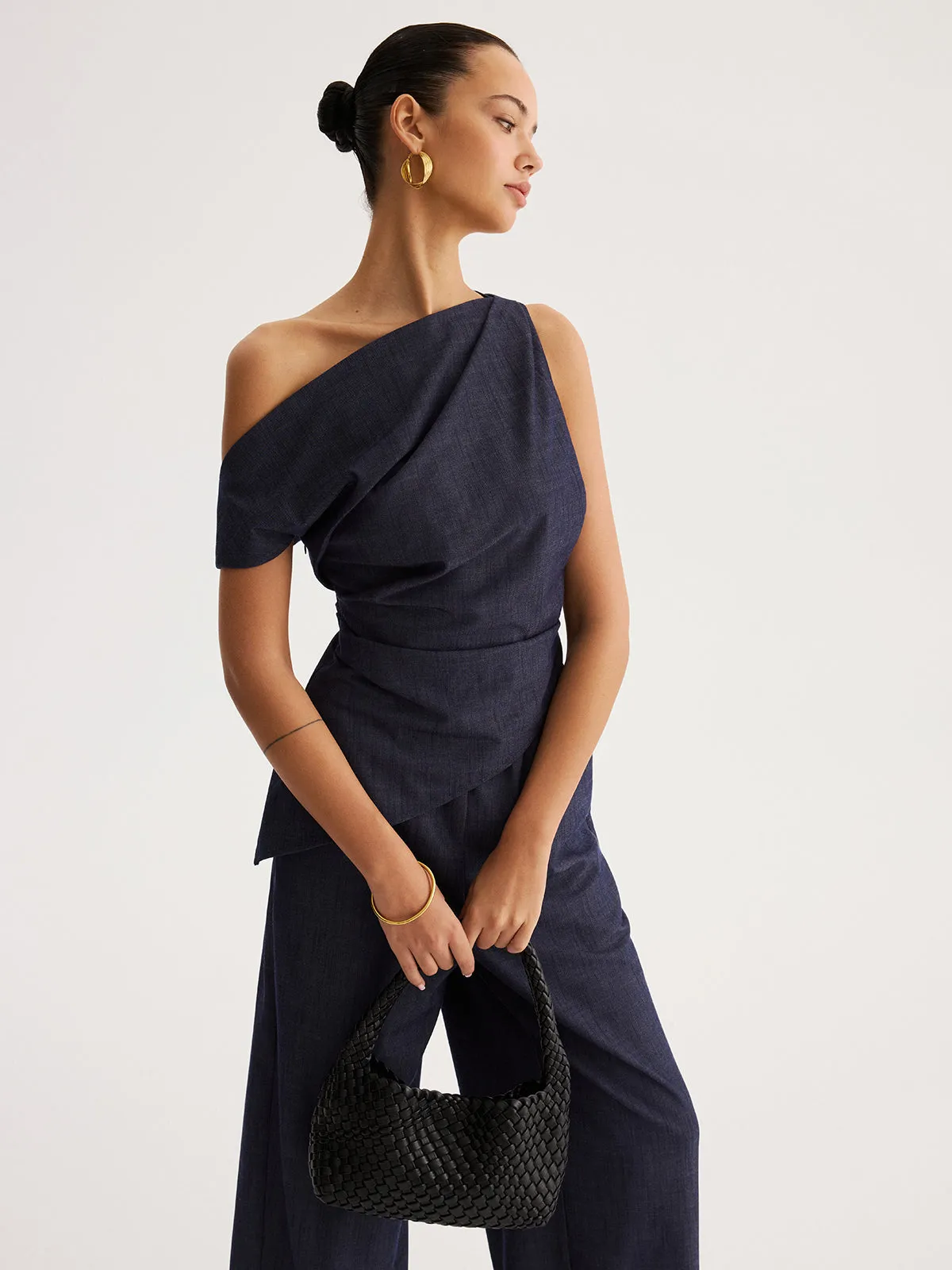 Asymmetrical Off-Shoulder Top & Pants Set sold by COMMENSE
