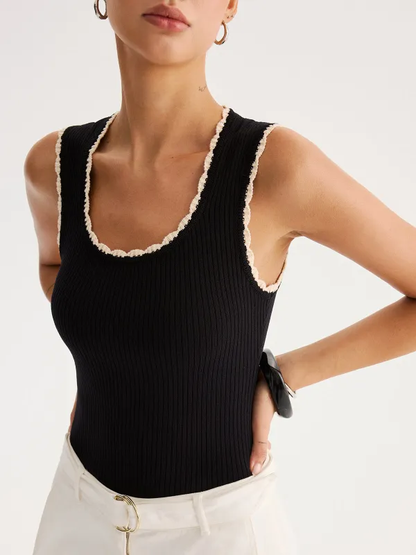 Ribbed Scallop Trim Knit Tank Top made by COMMENSE
