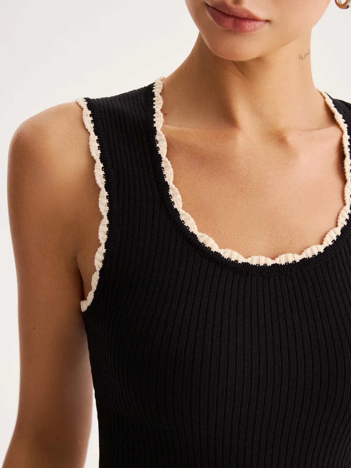 Ribbed Scallop Trim Knit Tank Top sold by COMMENSE product image thumbnail 5