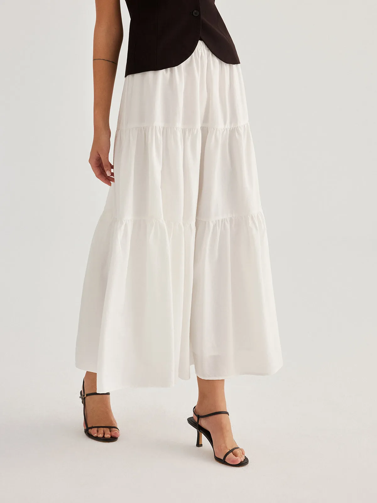 Tencel Blend Tiered Maxi Skirt sold by COMMENSE product image thumbnail 4