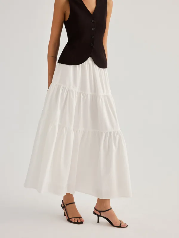 Tencel Blend Tiered Maxi Skirt made by COMMENSE