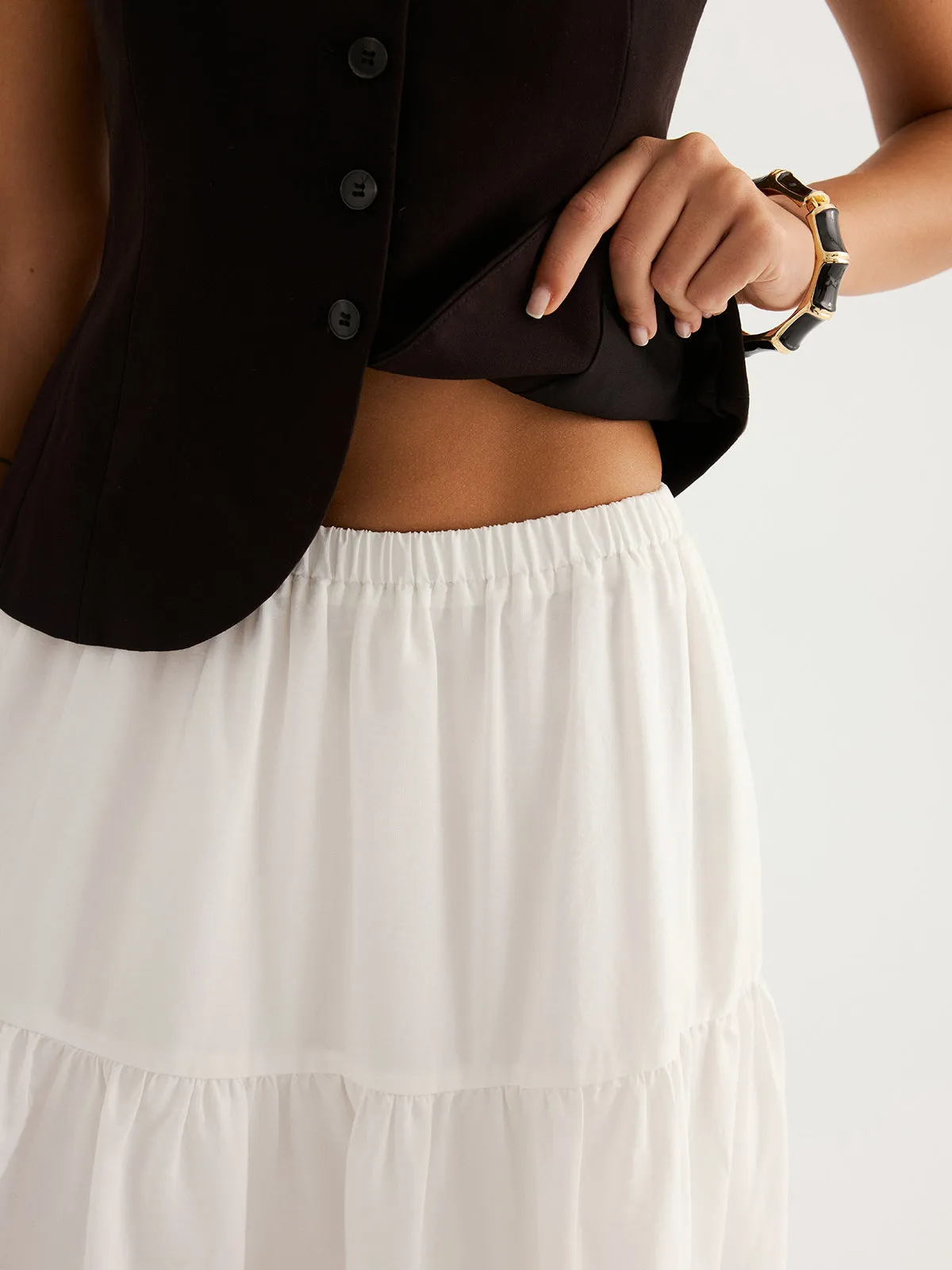 Tencel Blend Tiered Maxi Skirt sold by COMMENSE product image thumbnail 5